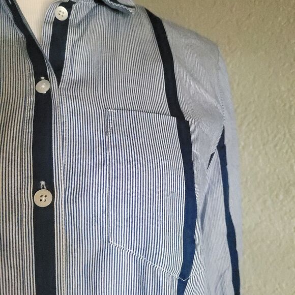 Madewell Oversized Striped Blue Button Down Tunic Long Sleeve Tunic Size Large - Picture 9 of 9